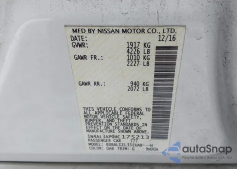 2017 Nissan Altima 2.5 Sv из США, поврежденный, VIN 1N4AL3AP0HC175213